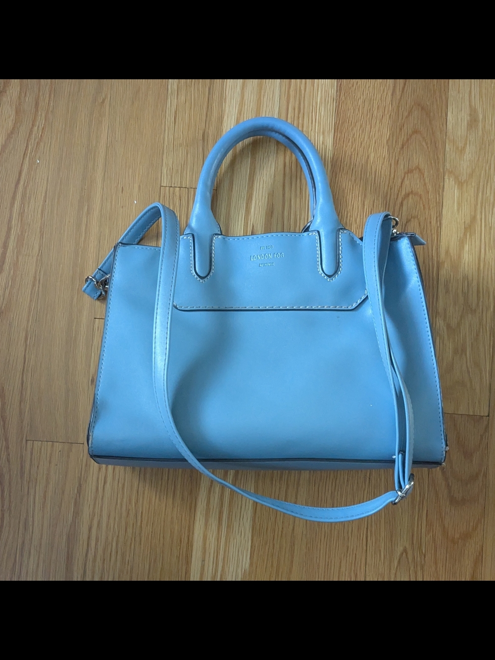 London Fog Sky Blue Leather Satchel with Removable Strap